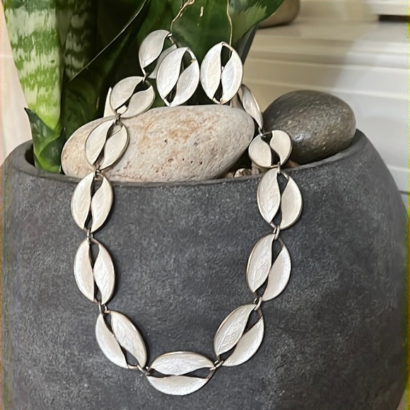 Sterling silver and enamel Swedish necklace and earrings